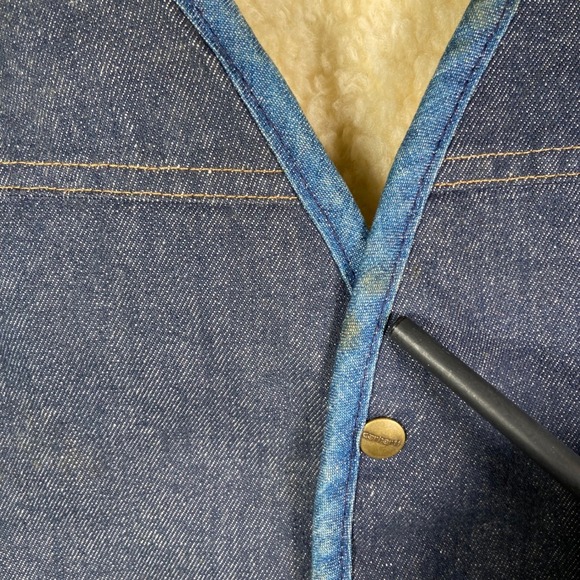 Vintage Carhartt Denim Sherpa Vest Mens Large Workwear Trucker Lined - Picture 9 of 15
